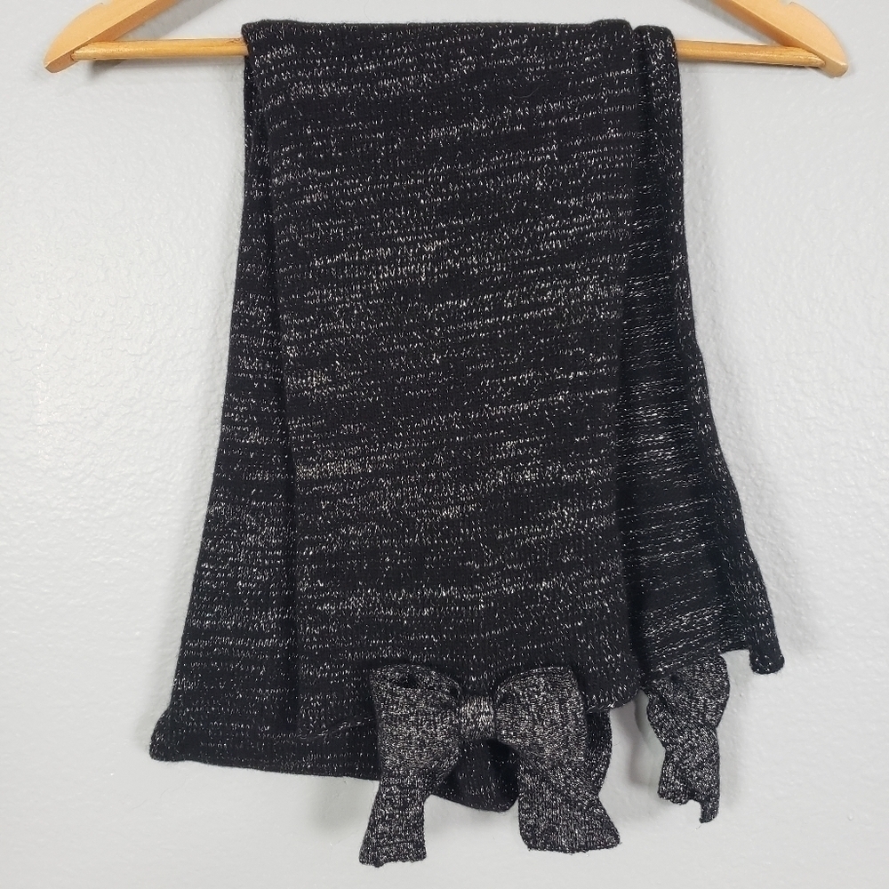 PORTOLANO Wool Fur Blend Bow Detail Scarf